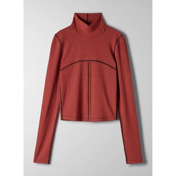 Aritzia Wilfred Free Women's Size XXS Orange Cider Ribbed Moon Turtleneck Top - Picture 1 of 9